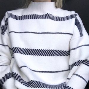 Navy blue and white mock turtle neck sweater